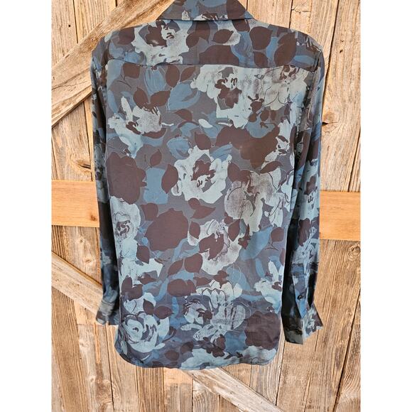 Equipment Women's Leema Shirt polyester silky teal floral long sleeve XS casual_ - Picture 3 of 9